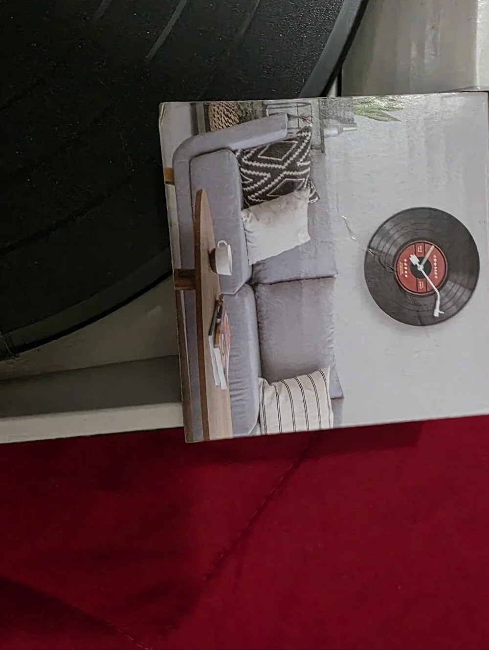 Crosley Black and Red Vinyl Record Wall Clock with White Hands